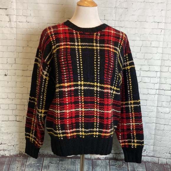 Polo Ralph Lauren Vintage Royal Stewart Tartan Plaid 100% Wool Sweater XL Grunge - Picture 1 of 16